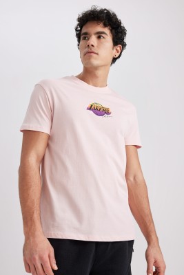 defacto Graphic Print Men Crew Neck Pink T-Shirt