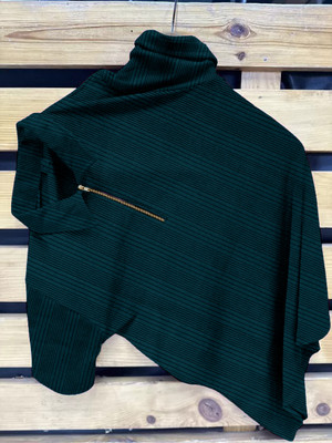 KAJARU Striped Men Zip Neck Dark Green T-Shirt