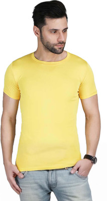 Shri Ji Collection Solid Men Round Neck Yellow T-Shirt