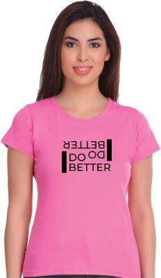 Simalic Typography Women Round Neck Pink T-Shirt