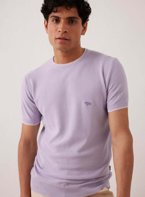 Andamen Solid Men Round Neck Purple T-Shirt
