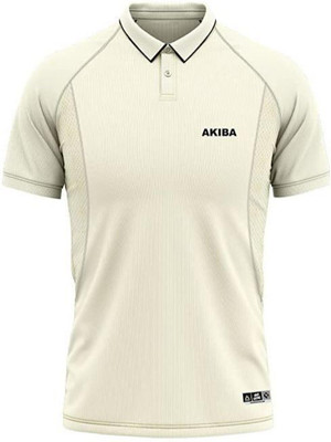 AKIBA Printed Men Polo Neck White T-Shirt
