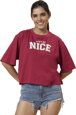 Globus Printed Women Round Neck Maroon T-Shirt