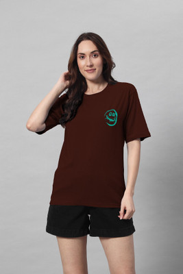 LoomsAndLabel Printed Women Round Neck Brown T-Shirt