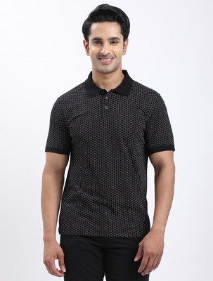 INDIAN TERRAIN Printed Men Polo Neck Black T-Shirt