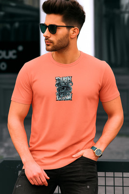 Kasendra Printed Men Round Neck Pink T-Shirt