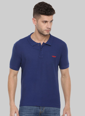 Force NXT Solid Men Polo Neck Navy Blue T-Shirt