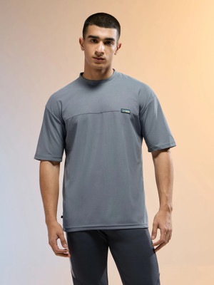 TECHNOSPORT Solid Men Crew Neck Grey T-Shirt