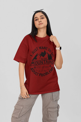 Stylewill Graphic Print Women Round Neck Maroon T-Shirt