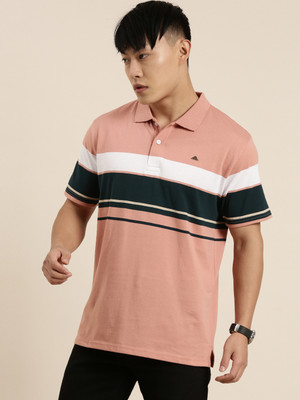 Broon Striped Men Polo Neck Multicolor T-Shirt