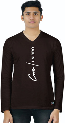 Smart Colors Typography Men V Neck Brown T-Shirt