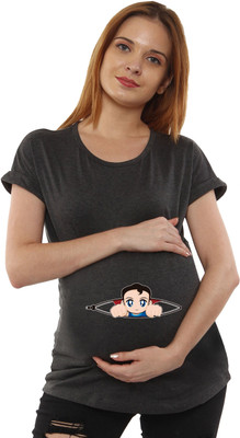 Sillyboom Graphic Print Women Round Neck Grey T-Shirt