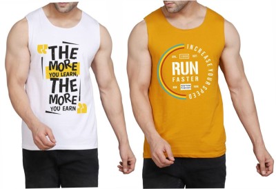 Restore Typography Men Round Neck White, Yellow T-Shirt