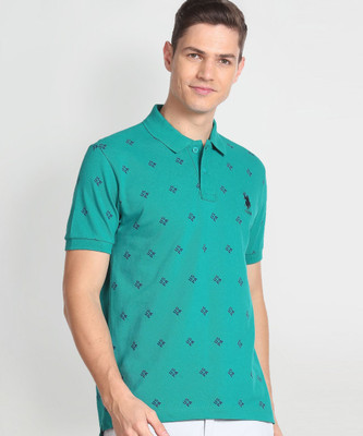 U.S. POLO ASSN. Printed Men Polo Neck Green T-Shirt