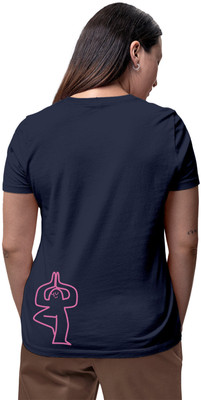 Fighterhero Printed Women Round Neck Navy Blue T-Shirt