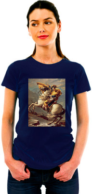 montae Graphic Print Women Round Neck Dark Blue T-Shirt