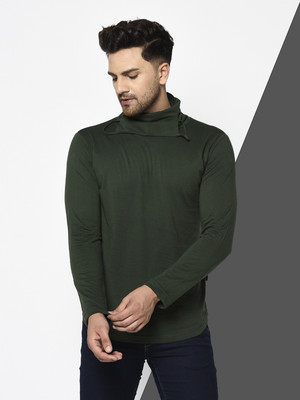 METRONAUT Solid Men Turtle Neck Dark Green T-Shirt