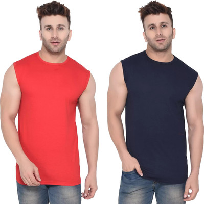 Moordale Fab Solid Men Round Neck Red, Dark Blue T-Shirt