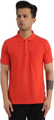 Bumchums Solid Men Polo Neck Orange T-Shirt
