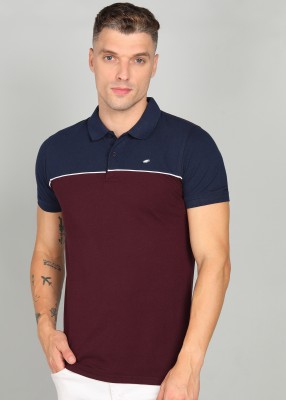 METRONAUT Colorblock Men Polo Neck Dark Blue, Maroon T-Shirt