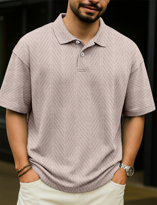 Force Self Design Men Polo Neck Purple T-Shirt