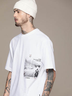 Roadster Printed, Typography Men Round Neck White T-Shirt