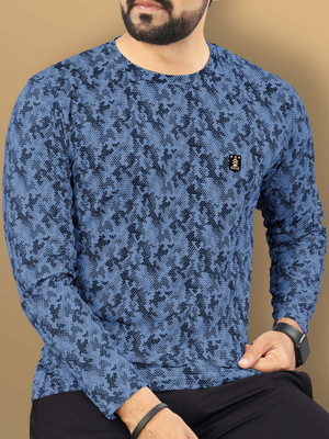 VeBNoR Printed Men Round Neck Blue T-Shirt