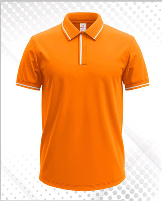 GRATITUDE ROCK Solid Men Polo Neck Orange T-Shirt