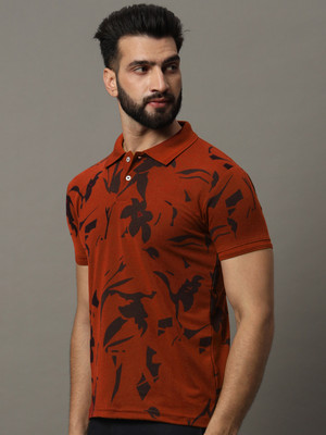 SZN Printed Men Polo Neck Orange T-Shirt