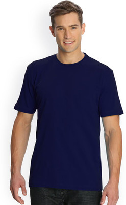 OrrganicChics Solid Men Round Neck Navy Blue T-Shirt