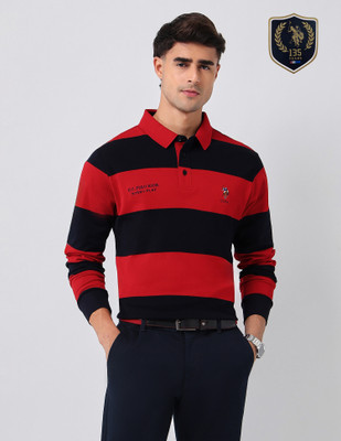 U.S. POLO ASSN. Striped Men Polo Neck Red, Black T-Shirt
