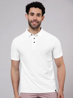 HouseOfCommon Solid Men Polo Neck White T-Shirt