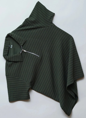 Ptvize Striped Men Zip Neck Green T-Shirt