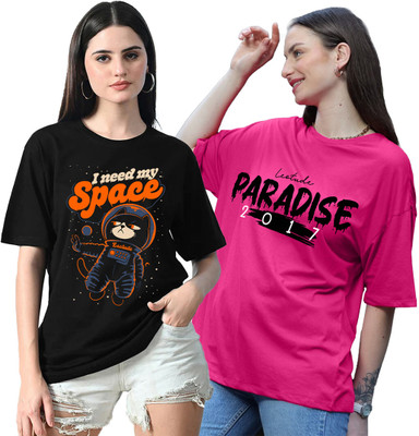 Leotude Typography Women Round Neck Multicolor T-Shirt