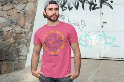 Zaaged Printed Men Round Neck Pink T-Shirt
