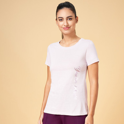 Ajile By Pantaloons Solid Women Round Neck Purple T-Shirt