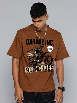 R.Code by The Roadster Life Co. Graphic Print Men Round Neck Brown T-Shirt