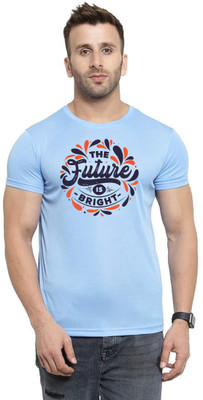 LV CARE Printed Men Round Neck Blue T-Shirt