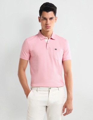 ARROW Solid Men Polo Neck Pink T-Shirt