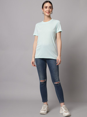 InkTees Solid Women Round Neck Green T-Shirt