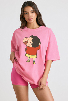 Ericia Printed Women Round Neck Pink T-Shirt