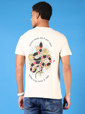 V-MART Printed Men Round Neck Brown T-Shirt
