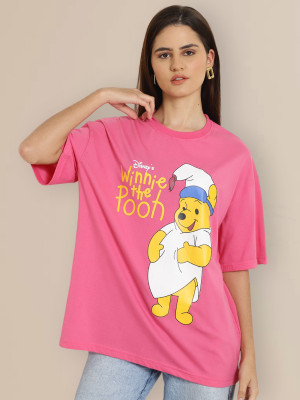 DreamBe Printed Women Round Neck Pink T-Shirt