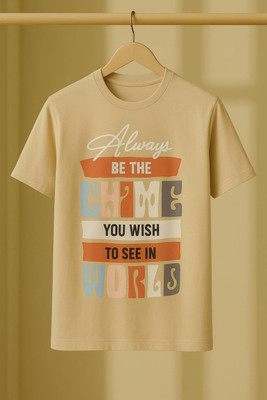 KASPY Printed Men Round Neck Beige T-Shirt