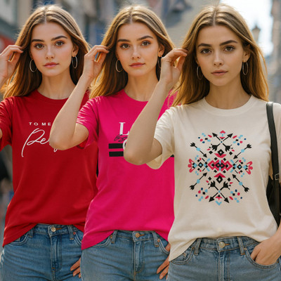 Fabflee Printed Women Round Neck Multicolor T-Shirt