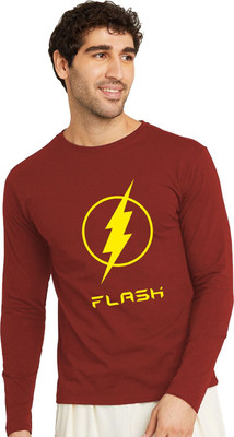 OrrganicChics Printed Men Round Neck Maroon T-Shirt