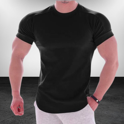 FURRR Solid Men Round Neck Black T-Shirt