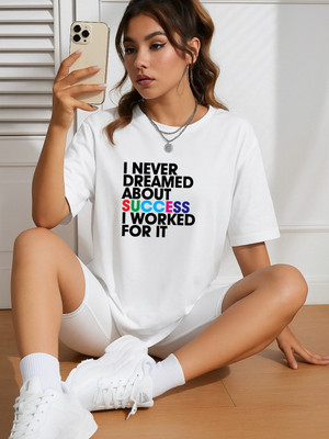 SZN Printed Women Round Neck White T-Shirt