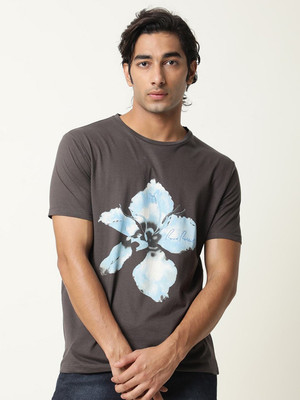 RARE RABBIT Printed Men Round Neck Grey T-Shirt