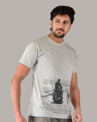 westernparis Printed Men Round Neck Grey T-Shirt